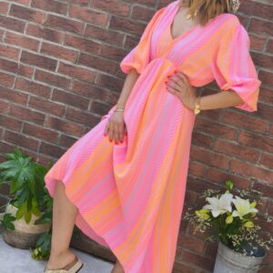 Robe à rayures fuchsia et orange fluo