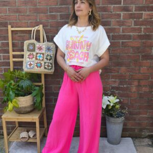 Pantalon fuchsia en gaz de coton