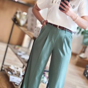 PANTALON FLUIDE VERT SAUGE